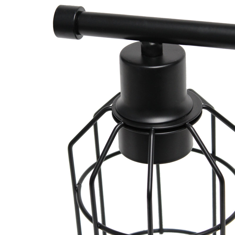 Black Industrial 3-Light Vanity Fixture with Wire Cage Shades