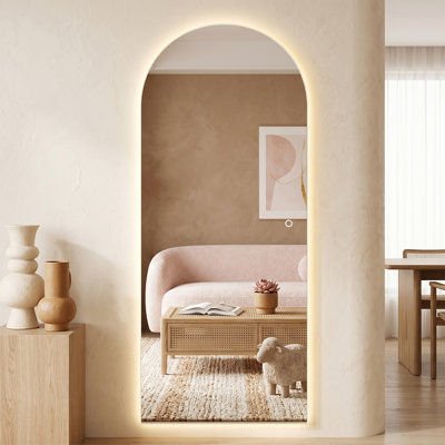 71" x 32" Arched Frameless LED Full Length Mirror, 3 Color Lighting, Clear White Glass, Explosion-Proof, Wall Mounted Backlit Mirror
