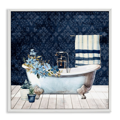 «Blue Damask Bathroom», estampe numérique par Kim Allen