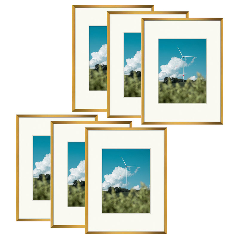 Ensemble de cadres photo en métal avec passe-partout - Basics by Wayfair ™, 9 po x 12 po emmêlé à 6 po x 8 po, Bronze