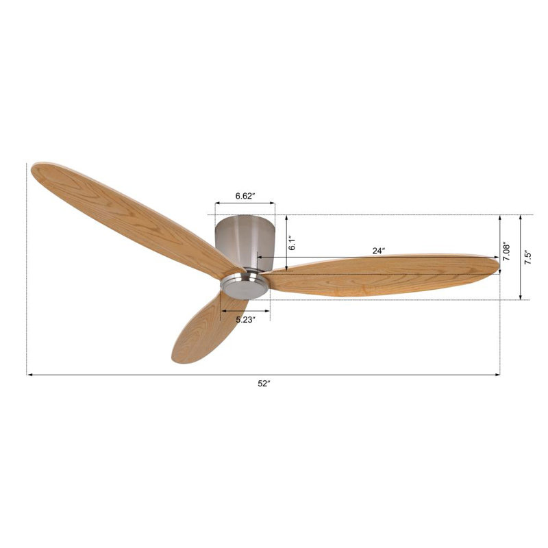 Radar 52in 3-Blades Indoor Ceiling Fan with Remote Control, Brushed Chrome