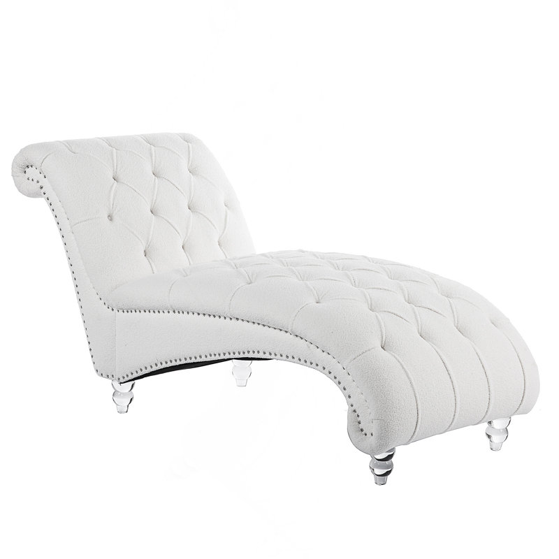 Chaise longue rembourrée avec pieds en bois Montaz, Blanc, Transparent