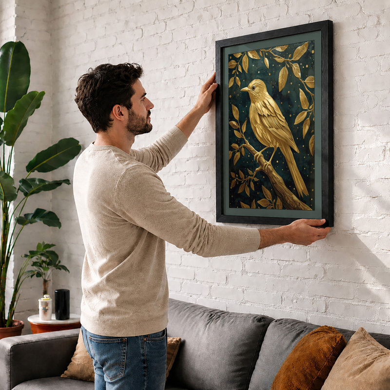 Golden Songbird Japandi - Print, Oak, A3 - 42.0 x 29.7 cm