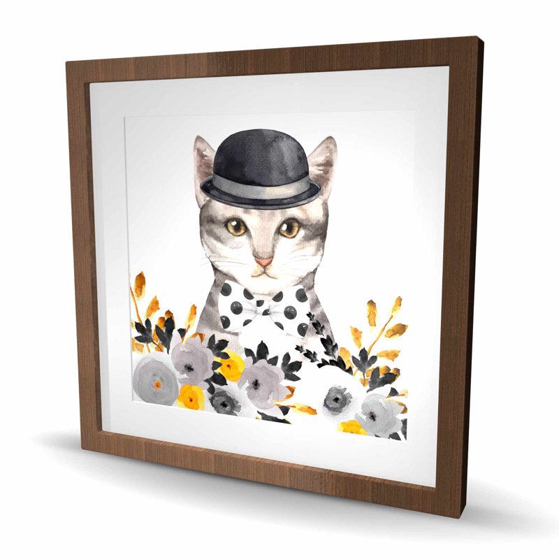 Chic cat - Yellow Framed Matted Print for Home Decor