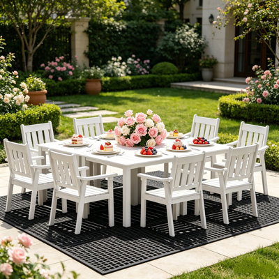 Ensemble de table d'extérieur toutes saisons 12 pièces Ensemble de salle à manger d'extérieur avec cadre en aluminium Ensemble de salle à manger d'extérieur moderne pour 8 personnes pour la cour extérieure / porche / terrasse, 4 tables et 8 chaises