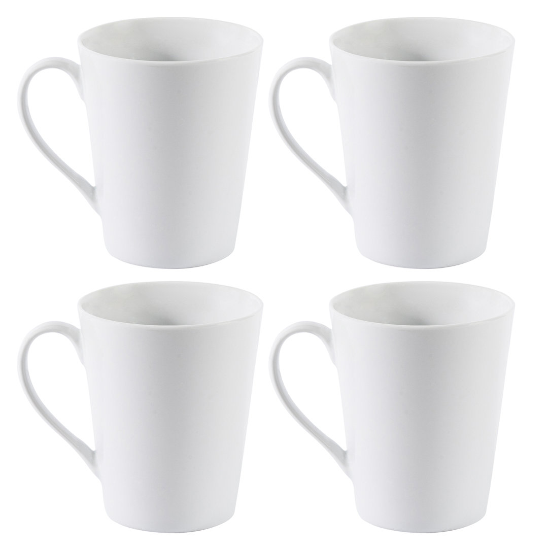 Super White Porcelain Mug with Handle, 370 ml 4 Piece Set,Tea,Latte,Beverage Glasses (Set of 4) Latitude Run®