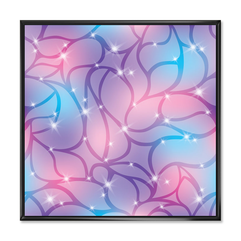 Violet et mauve abstrait avec étincelles - Impression sur toile, H 36 po x l 36 po x P 1,5 po, Cadre flottant noir