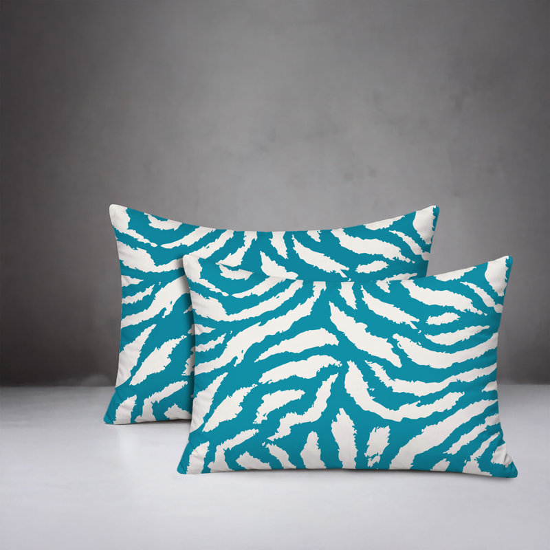Oreiller réversible intérieur / extérieur à imprimé zébré Tory, 25x18, Turquoise