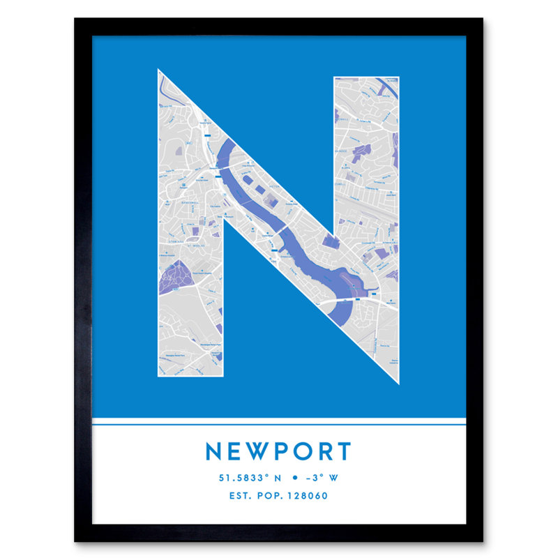 Newport City Map Newport England United Kingdom City Map Blue - Single Picture Frame Typography