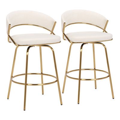 Tabouret de comptoir à hauteur fixe Jie Glam en métal doré et velours crème par Lumisource - ensemble de 2