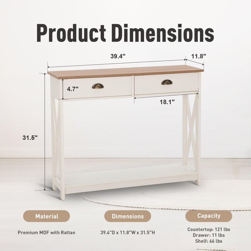 4 Legs End Table With 2 Drawer