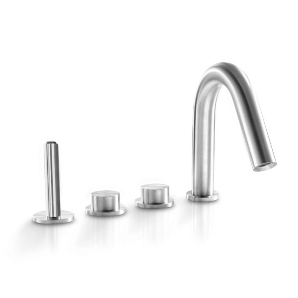 Acquaco Linki Puro Deck Mount Four-Hole Two Handle Bathtub Faucet with Hand Shower with 8'' Spout Reach, Satin Black PVD