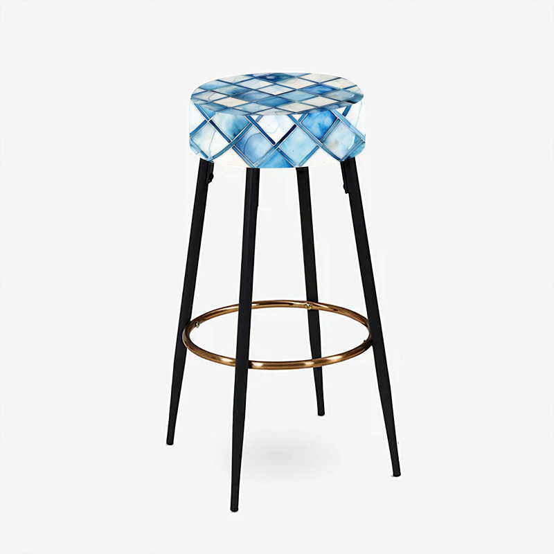 Ensemble de 2 tabourets de bar géométriques Rustic Blue Cubic Lattices