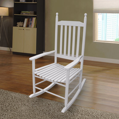 Chaise berçante en bois blanc, sans tapis