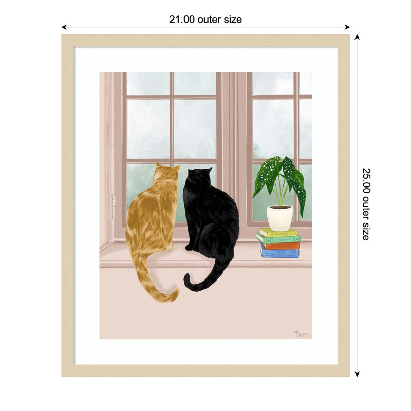 «Window Cats» par Tara Royle, reproduction d'art encadrée sur bois, H 25 po x l 21 po