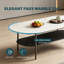 Table basse 47,24 po à double couche, plateau en pierre frittée en céramique blanche et tablette au fini noyer brun, structure en acier peint pour le bureau du salon