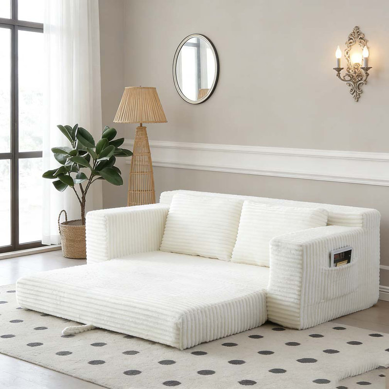 Canapé-lit pliant convertible 2 en 1, causeuse en mousse viscoélastique avec nuage, Beige