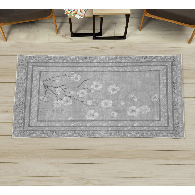 Tapis avec fleurs antidérapantes Ambesonne, Rectangle 2 pi 6 po x 5 pi