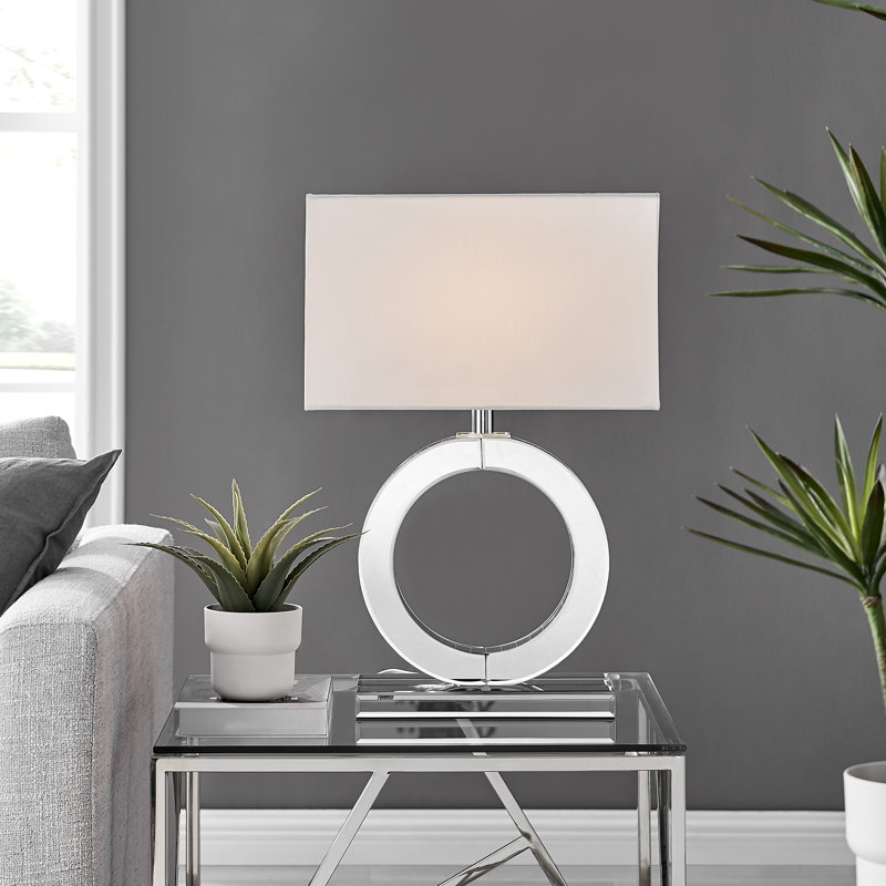 Cloe Mirror & Fabric Shade Halo Table Lamp Light (Bulb Included), White