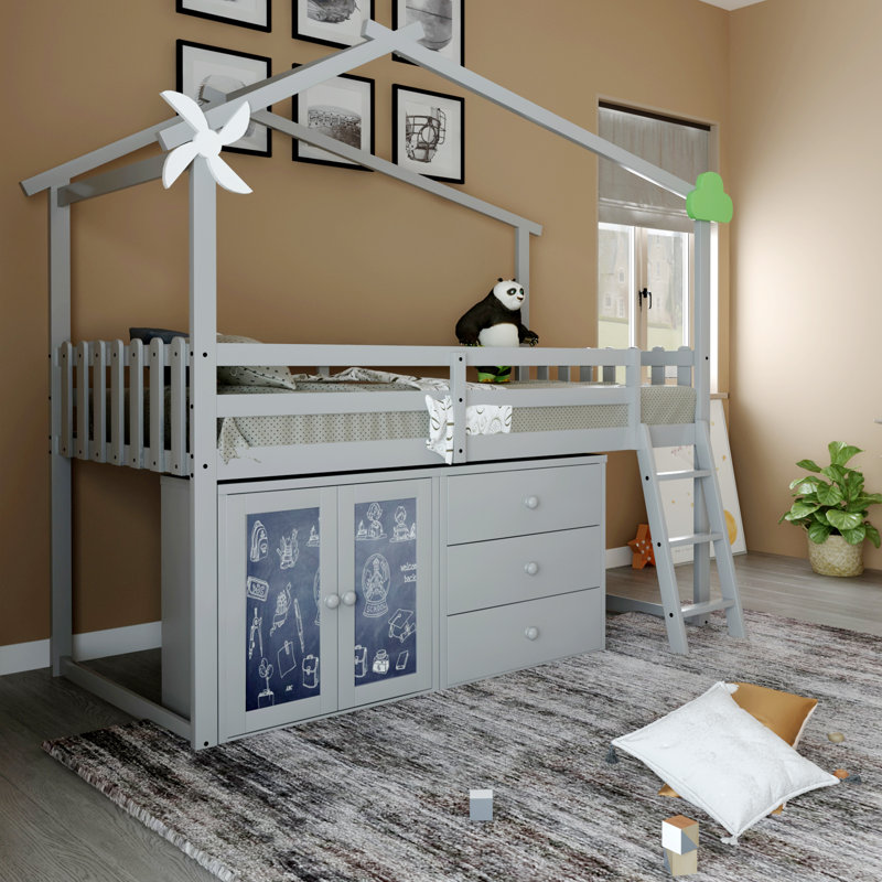 Lit mezzanine simple avec tiroirs Caraballo Kids, gris