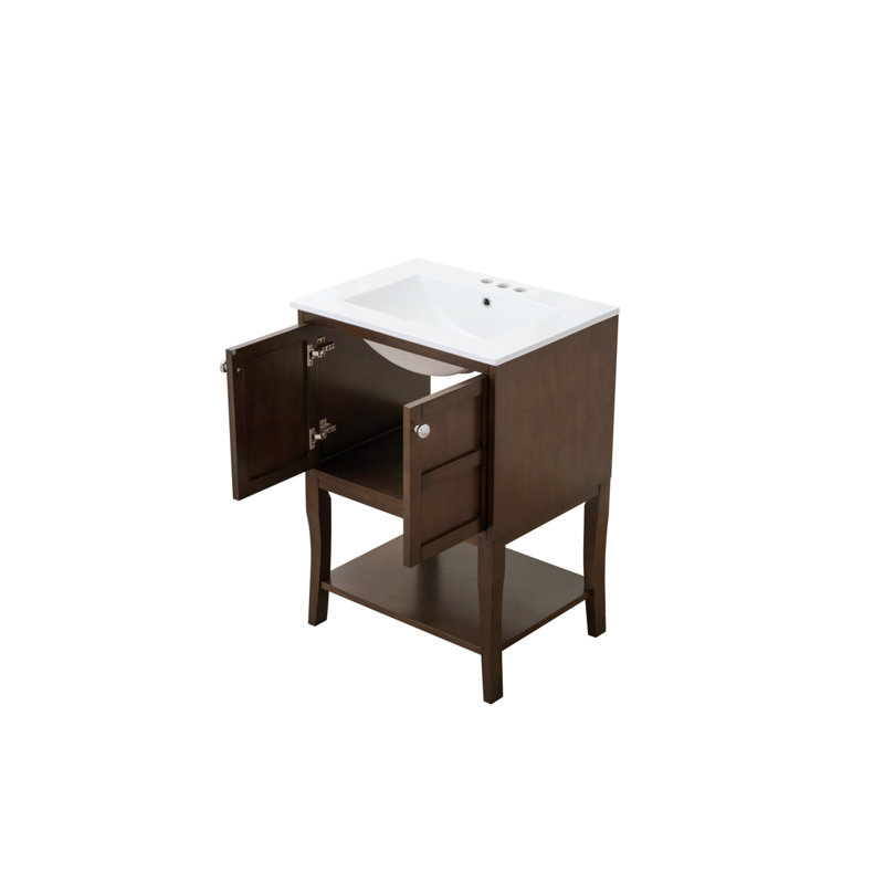 Lucin Single Bathroom Vanity with Ceramic Top, Antique Coffee