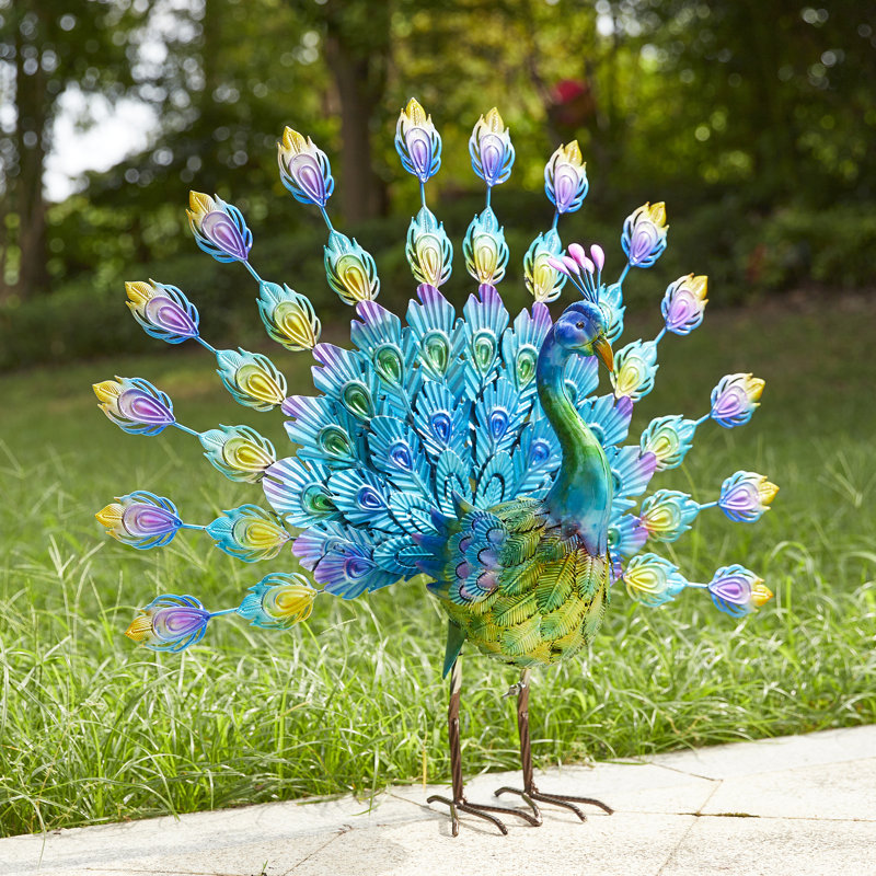 Statue de jardin en forme de paon en métal avec piquets 28,75 po