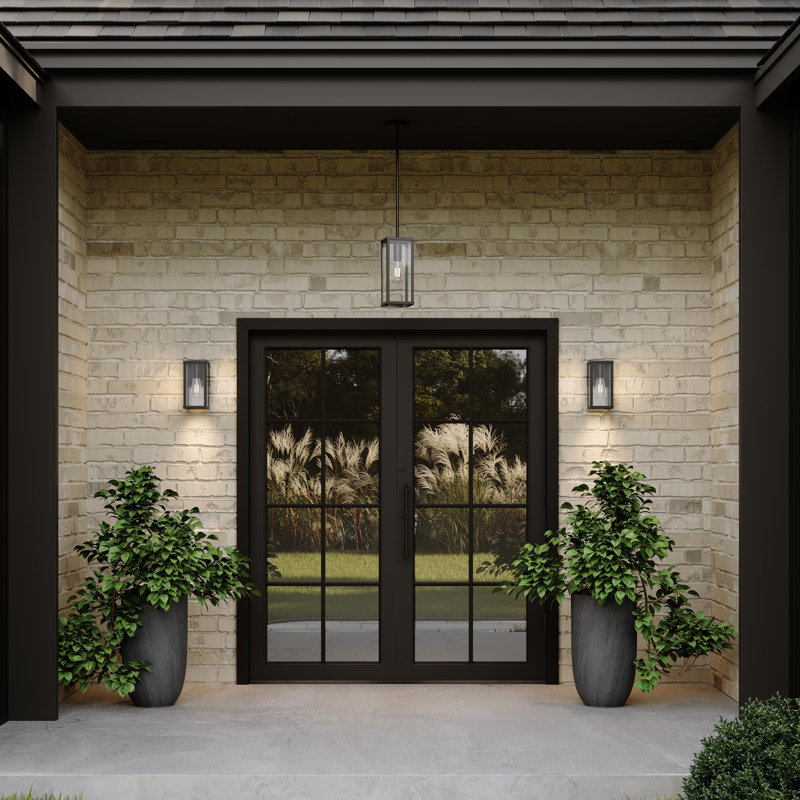 Luminaire suspendu d'extérieur à une lumière avec panneaux de verre transparent Ryle, Bronze Antique