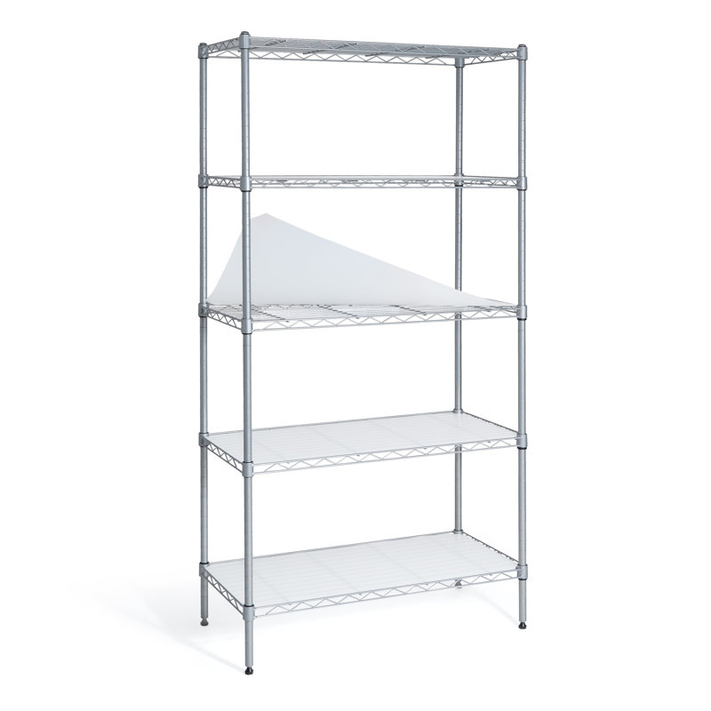 CAPHAUS Neviah NSF Adjustable Height Wire Shelving Unit w/ Liner, 5-Tier No Wheels W/ Liners, Silver Gray
