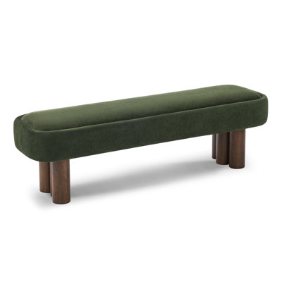 60-Inch Green Fabric Dining Bench with Walnut Finish Legs