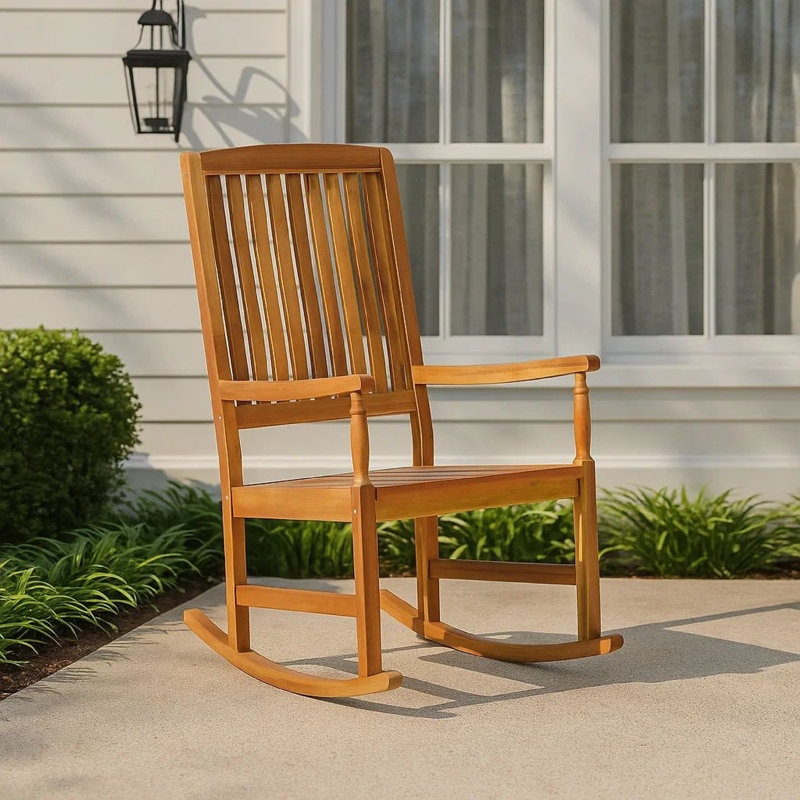 Chaise berçante d'extérieur Fred, dossier à lattes, bois d'acacia brun