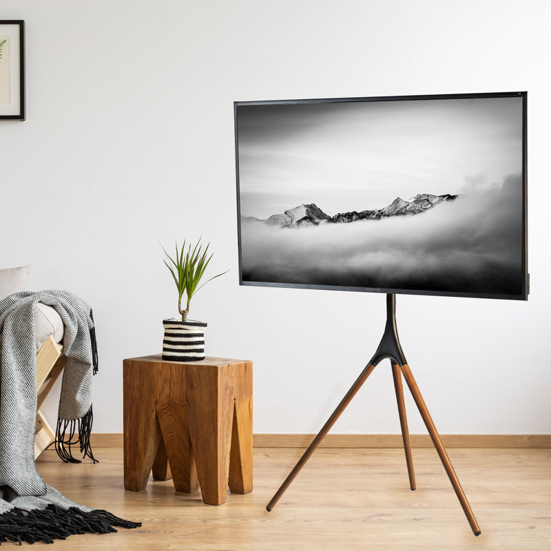 Artistic Dark Walnut Wood and Steel TV Easel Stand for 45" to 65" Screens