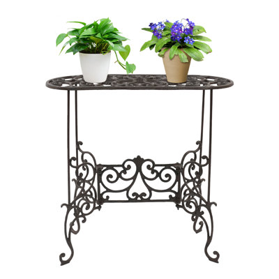 Heavy Duty Cast Iron Potted Plant Stand Vintage Style Corner Shelf For Indoor Outdoor Decorative Garden Table Flower Stand For Porch And Entryway