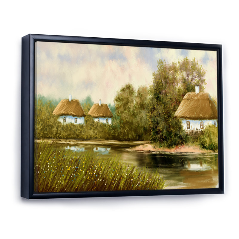 «Old Village on Spring River», peinture sur toile, H 8 po x l 12 po x P 1 po, Cadre flottant noir