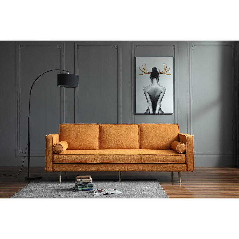 Alicea 89'' Upholstered Sofa, Sunset Orange/Gold