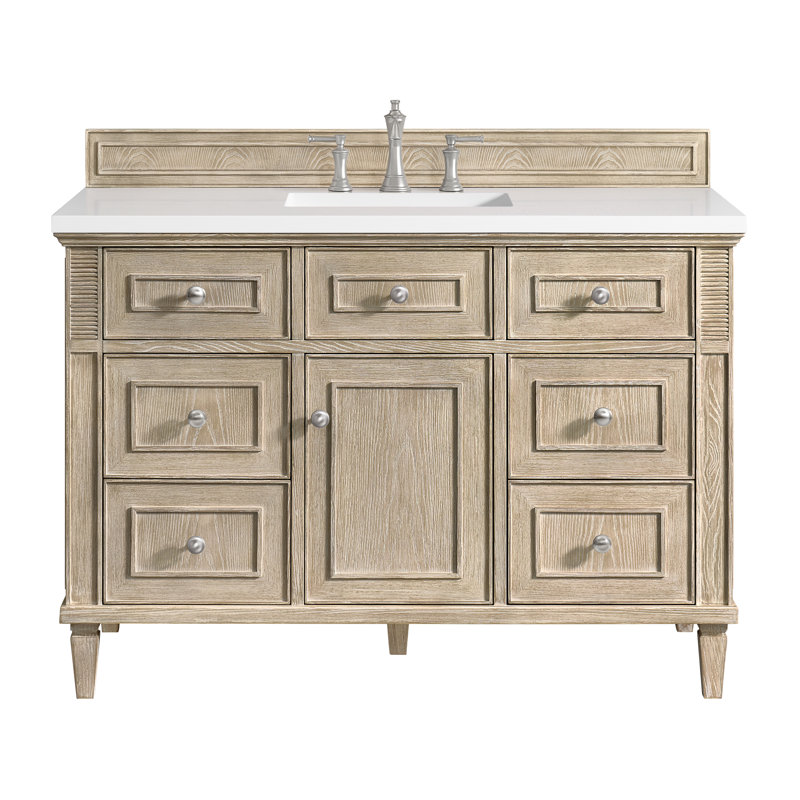 Lorelai 48'' W Single Vanity, White Zeus Quartz, Whitewashed Oak, 8" Widespread