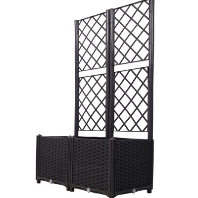 Lit à fleurs surélevé Vishrut Brown Trellis - 2 pots amovibles avec drainage et décoration de jardin extérieur en polypropylène auto-drainant