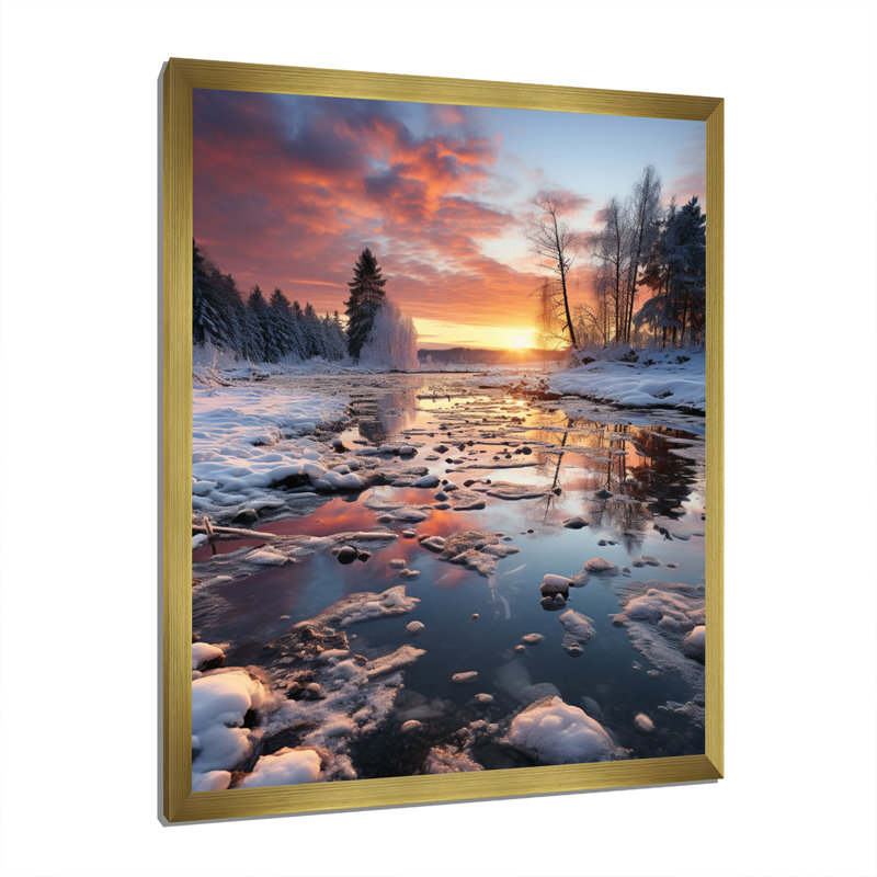 «Winter Sunset Snowfall II», reproduction sur toile, H 32 po x l 24 po x P 1 po, Cadre doré à une seule photo