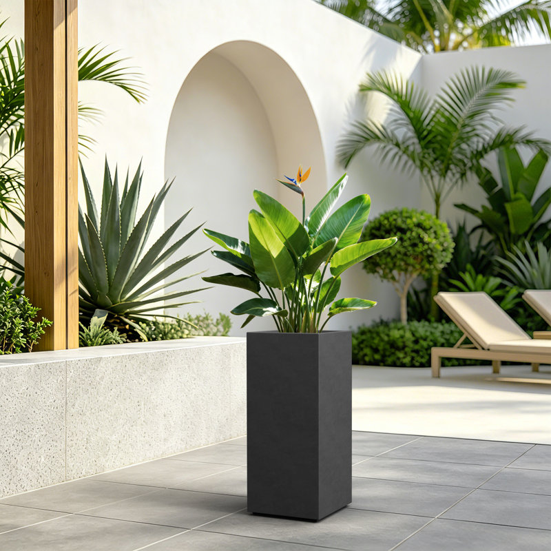 Fugate Durx-Litecrete Concrete Rectangular Flower Planter Indoor Outdoor Plant Pot with Drainage Holes, Dark Charcoal