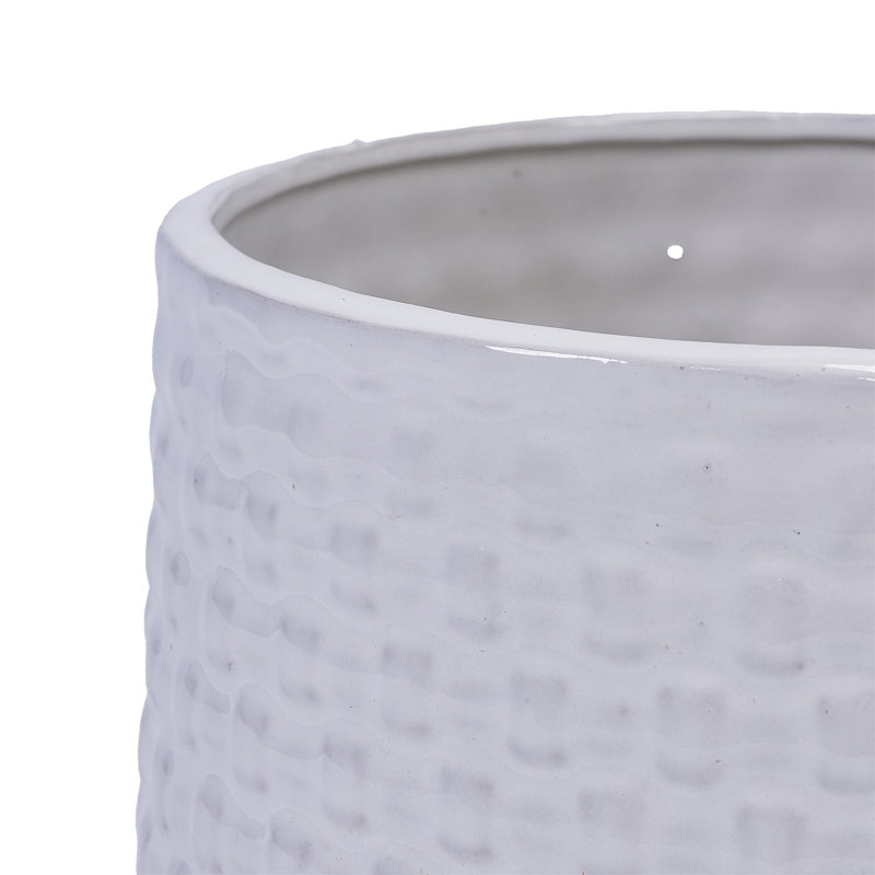 Handmade White Textured Ceramic Planter Set Of 3 (9.45"×8.07", 7.48"×6.3", 5.31"×4.49"), Indoor & Outdoor Flower Pots For Orchids, Succulents By Window, Couchside - Breathable Clay