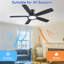 Ventilateur de plafond encastré moderne de 52 po avec lumières et télécommande, réversible et 5 pales à double face-1012272276