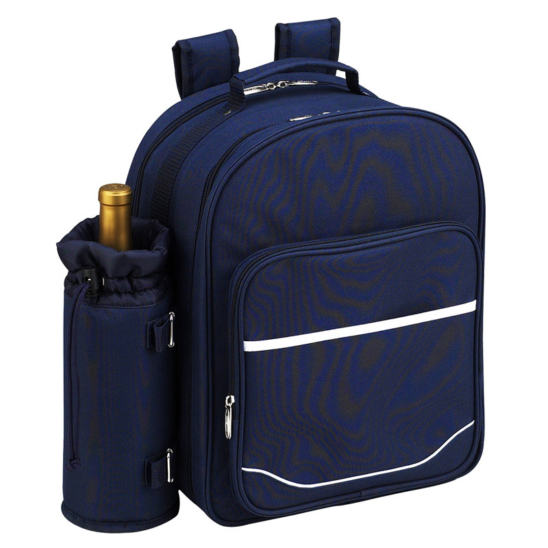 Trellis Blue Polycanvas Picnic Backpack with Wine Holder