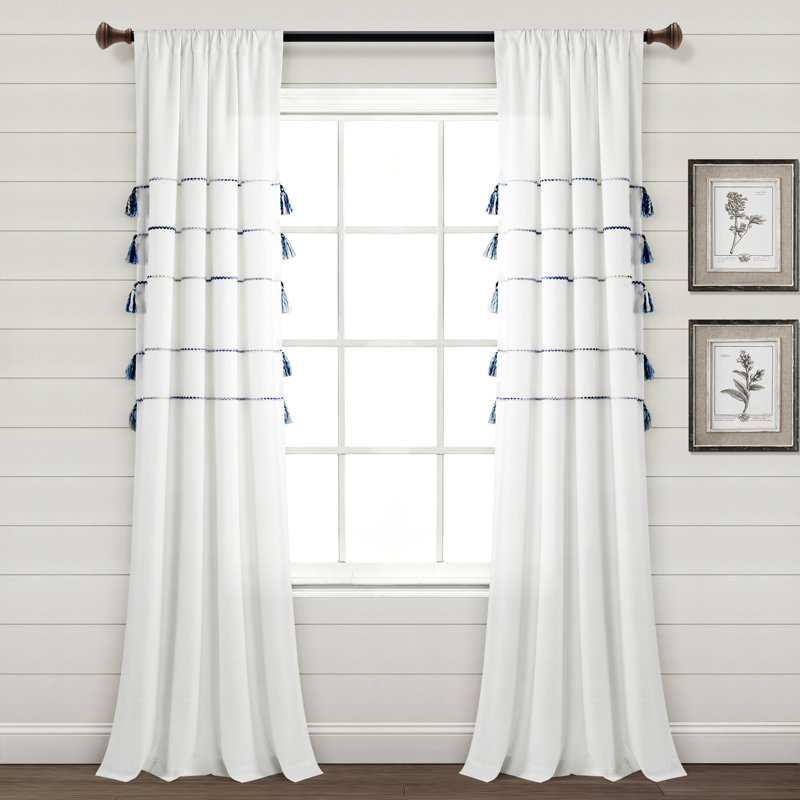 Paire de rideaux semi-transparents avec passe-tringle , Bleu marine ombré, L 42 po x L 84 po