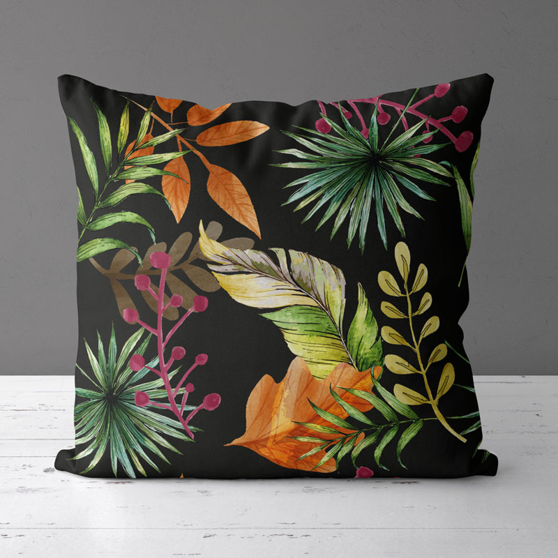 Housse de coussin carrée Rhett, Vert / Jaune / Noir