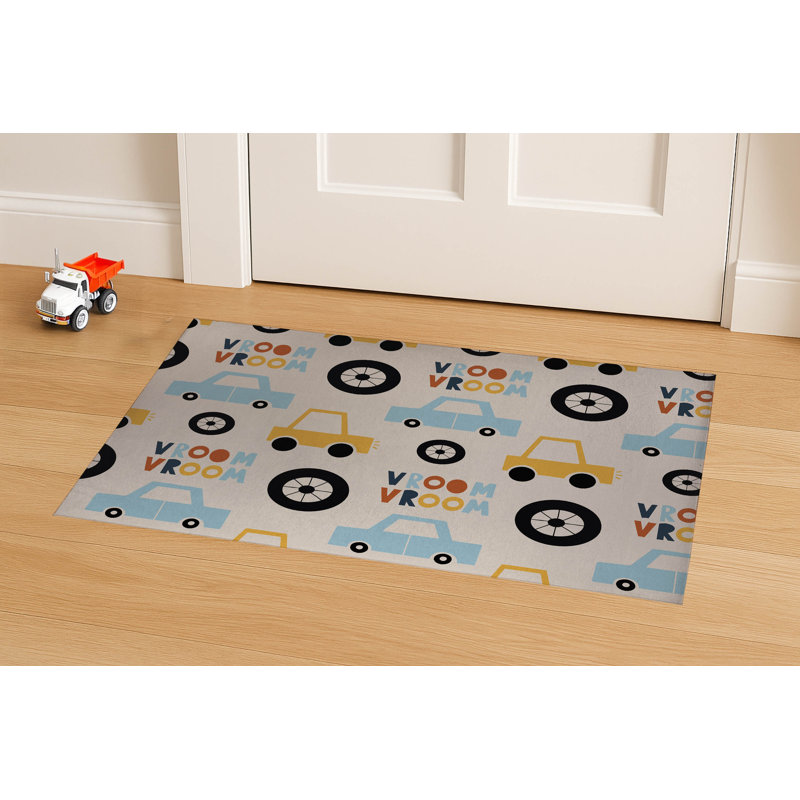 Vroom vroom Colorized Indoor Doormat, Taupe/Gold/Orange, 60" W x 84" L
