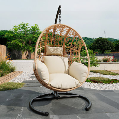42 Extra Wide U-Base Hanging Egg Chair With 8-Inch Cushion, 400Lb Capacity, Weatherproof PE Rattan And Waterproof Cover For Outdoor Use