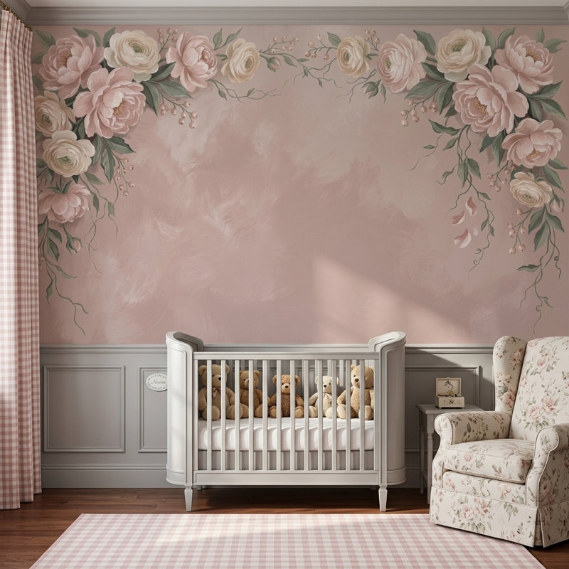 Adhésif mural pivoines à motif floral, 160 po x 108 po, Peler et coller
