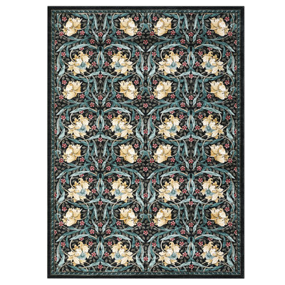 Floral Machine Washable Rug Non-Slip Oriental Floor Cover, Foldable Low Pile Indoor Mat for Kitchen, Office, Living Room