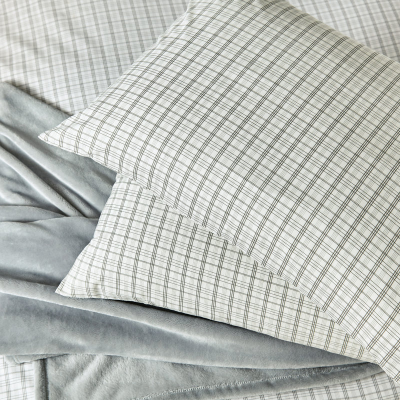 Tranquil Check Duvet Cover Set, Grey Chequered, Single Duvet Cover + 1 Pillowcase