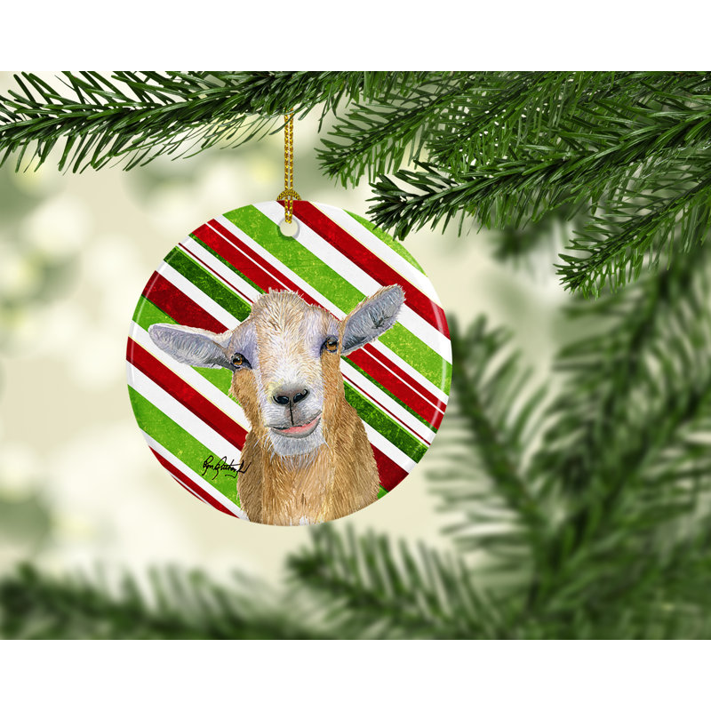 Ornement figurine suspendu en céramique chèvre de noël