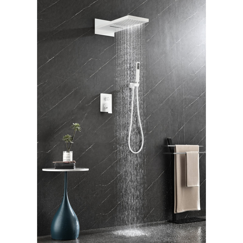 Unité de douche murale - Pomme de pluie et robinet de salle de bain en laiton blanc